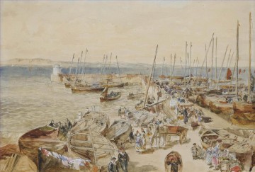 Samuel Bough Painting - Newhaven harbour on the Firth of Forth Samuel Bough landscape